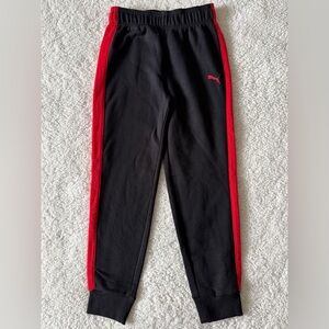 Puma Youth Jogger Pants Black with Red Stripe Athletic Sweatpants Size 8